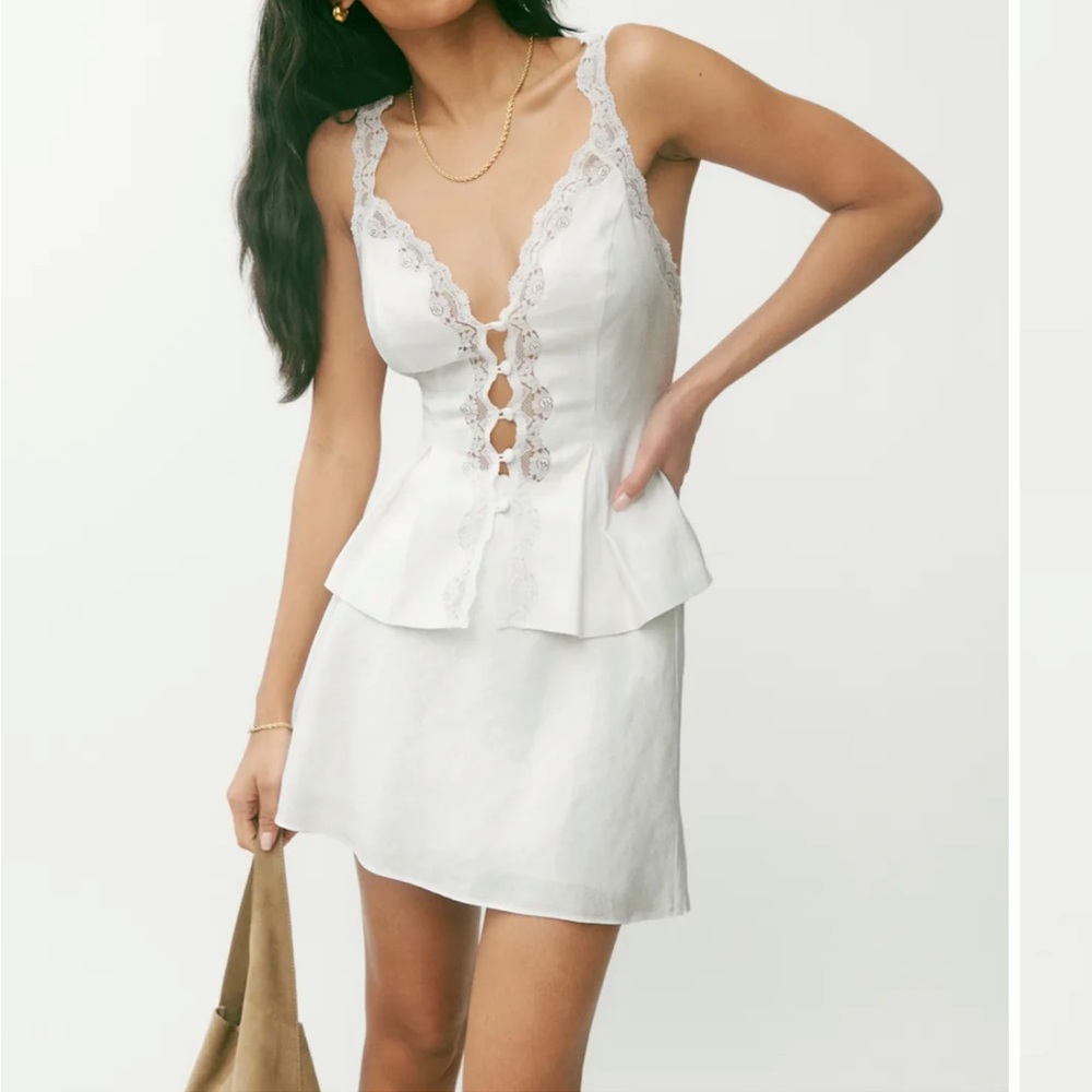 Reformation White Lace Trim Tank Top